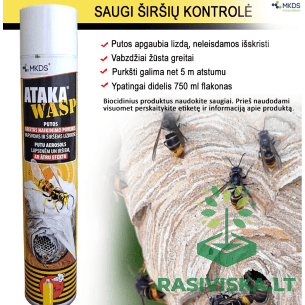 ATAKA WASP PUTOS VAPSVOMS IR ŠIRŠĖMS, 750 ML