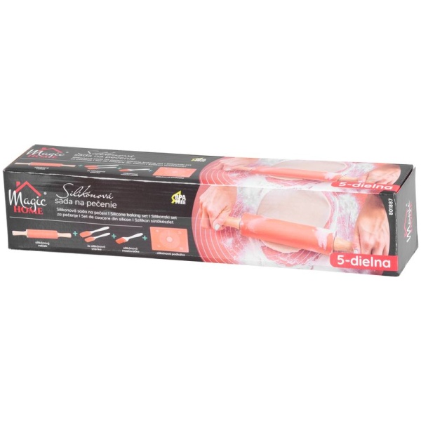 801887_3 MagicHome kepimo rinkinys, 5 dalių rinkinys, silikoninis šepetėlis, 2x mentelė, kočėlas, kilimėlis