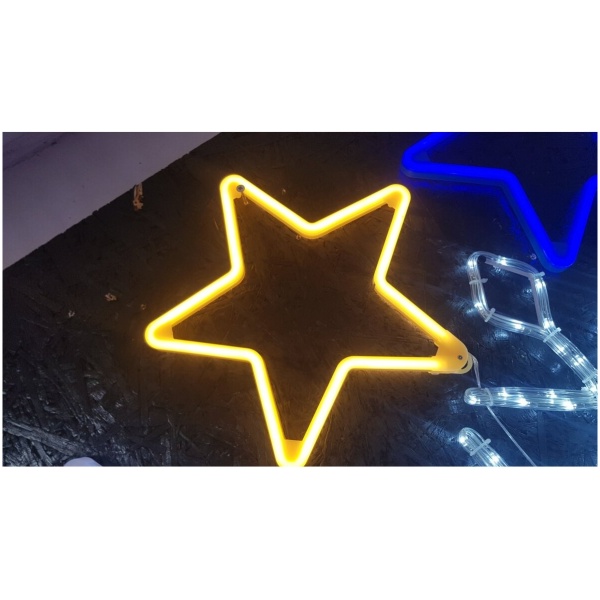 kaledine-led-dekoracija-zvaigzde-neon-30cm-1 Kalėdinė LED dekoracija Žvaigždė 30cm (Geltona)