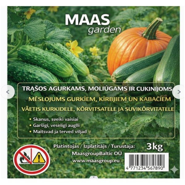 Kompleksinės trąšos agurkams, moliūgams ir cukinijoms bechlorės
