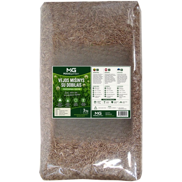 Vejos žolės mišinys su dobilais MaasGarden (1 kg) – tanki, žalia veja be papildomo tręšimo