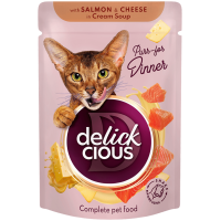Delickcious_Cat_Salmon&Cheese_NEW (3) (1) Kreminė sriuba su lašiša ir sūriu katėms. 85g