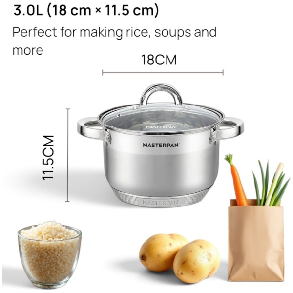 MASTERPAN nerūdijančio plieno puodų rinkinys, 6 dalys, MP-5004