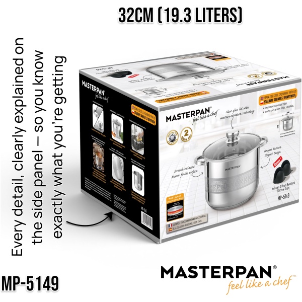 MP-5149.17 MASTERPAN nerūdijančio plieno puodas 19,3L , 32cm. MP-5149